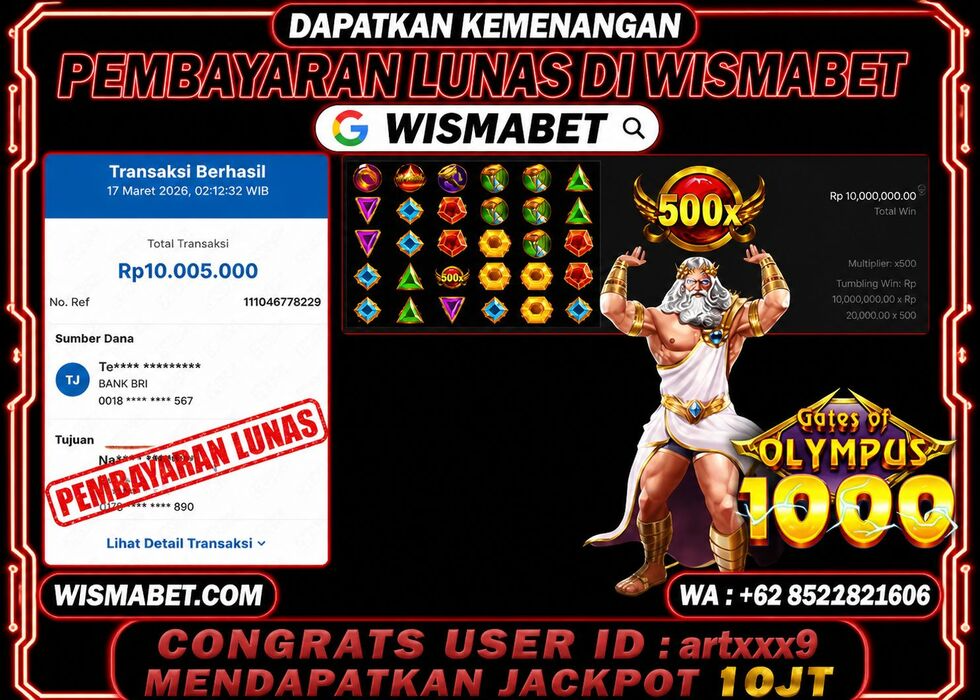 Wismabet - BUKTI KEMENANGAN Gates Of Olympus x1000 Rp10,005,000,- LUNAS